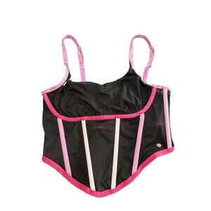Sofia Intimates Pink Black Adjustable Mesh Contrast Trim Corset Women Medium‎
